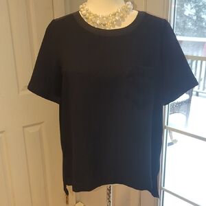 Madewell Silk Trimmed Crepe Black Short Sleeve Blouse